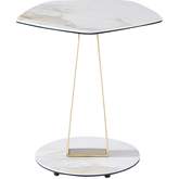 Orleans End Table in Gloss White & Brown Ceramic & Polished Brass